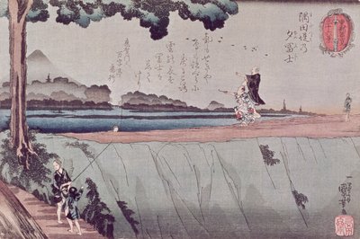 Mount Fuji vanaf de Sumida Rivieroever, een van de uitzichten vanaf Edo, c.1842 door Utagawa Kuniyoshi